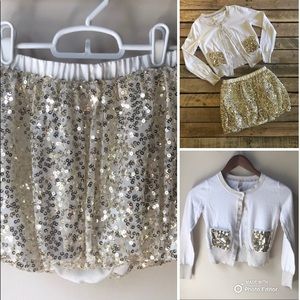 🎉HP🎉 Gold and Cream Sparkle Cardigan & Skirt Set